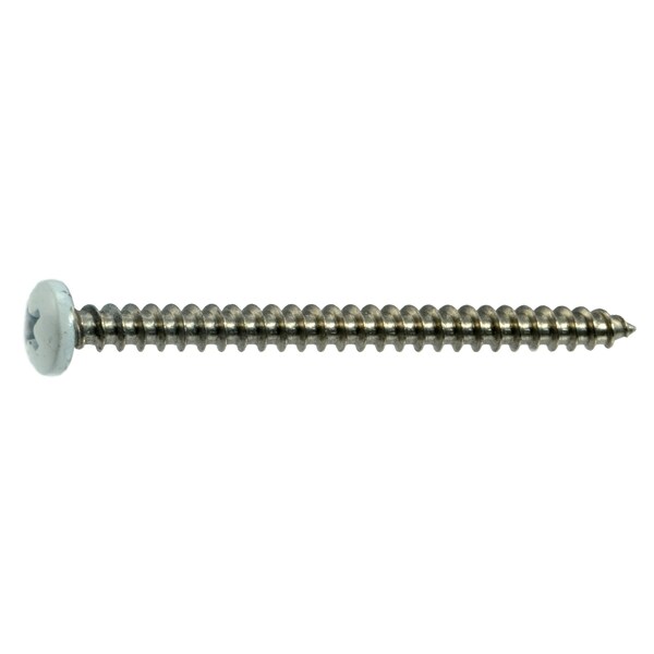 Sheet Metal Screw, #10 x 2-1/2 in, Painted 18-8 Stainless Steel Pan Head Phillips Drive, 100 PK